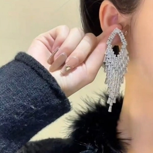 Sparkling geometric zircon tassel earrings with silver pins for a glamorous look