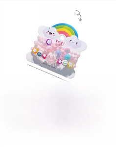 Detailed view of children's colorful acrylic beaded bracelets with cute cartoon charms