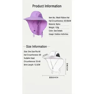 Women's UV protection sun hat with neck flap and wide brim for outdoor fishing