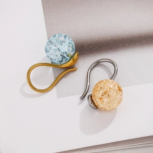 Minimalist U-shaped stainless steel pearl earrings with ice crackle glass beads