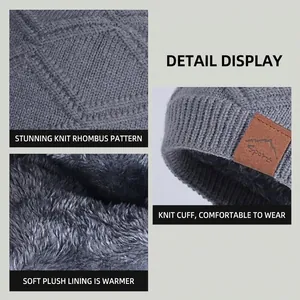 Winter thermal knit beanie with thick fleece lining and elegant diamond pattern weave