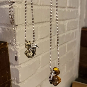 Stainless Steel Natural Stone Planet Pony Pendant Necklace Retro Personalized Bead Chain For Women Vacation Style
