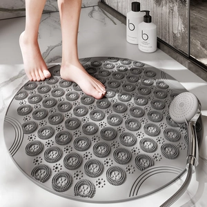 Tapis De Bain Rond En TPE Antidérapant Avec Ventouses Et Trous De Drainage Pour Massage Des Pieds Douche Baignoire