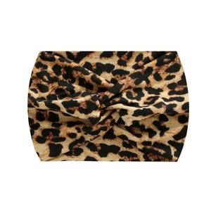 Elastic leopard print wide headband with twist knot for yoga and fitness sports