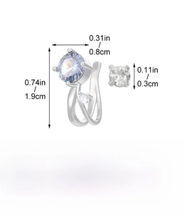 Detailed size specifications and material diagram for zircon leaf ear bone clip set