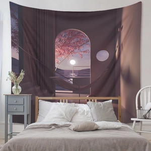 Detailed macro of sunset beach scenery digital print on bohemian bedroom wall tapestry