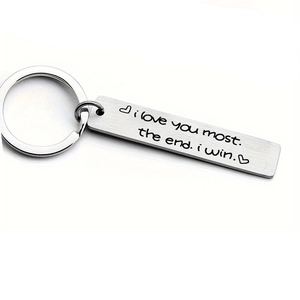 Polished stainless steel rectangular keychain engraved with i love you most text