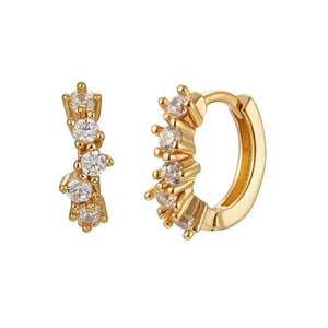 French Vintage C-Shaped Zirconia Hoop Earrings Copper With 925 Sterling Silver Earring Post Irregular Geometric Jewelry For Women