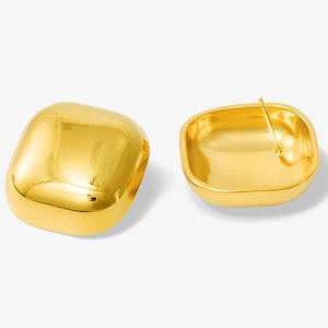 Minimalist square 304 stainless steel gold stud earrings with polished finish on white