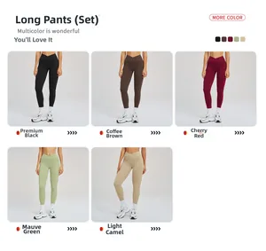 Detail view of high-waist V-shaped yoga leggings in five colors with high-elastic fabric
