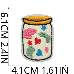 Detailed close-up of jar-shaped flower fairy embroidery patch with precise size dimensions
