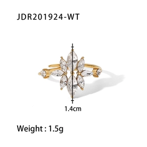 18K gold plated titanium ring with marquise-cut zircon floral design in adjustable size
