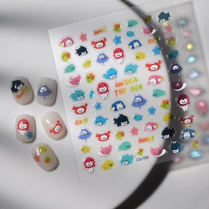 5D ocean theme nail stickers featuring colorful crabs and fish for manicures