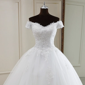 Elegant Off Shoulder Wedding Dress White Lace Embroidery Sequin Beaded Ball Gown Bridal Gown For Women