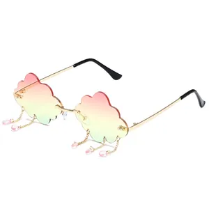Lunettes De Soleil En Forme Nuage Sans Monture Cadre Métallique Gouttelettes Pluie Glands Perles UV400 Créatif Mode Tendance Femmes Streetwear Party