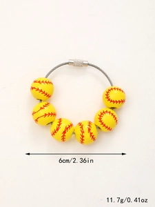 Detail of yellow baseball bead keychain with dimensions 6cm and metal screw clasp
