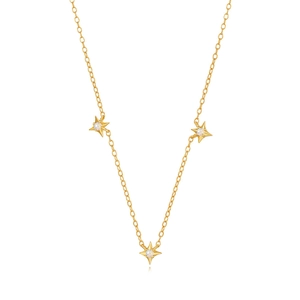Elegant gold S925 silver necklace featuring three star pendants with white opal stones