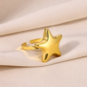 Elegant gold-plated open ring with 3D star motif and polished geometric finish