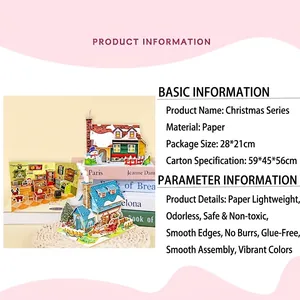 3D Christmas paper puzzle cottage DIY educational toy with safe non-toxic smooth edges