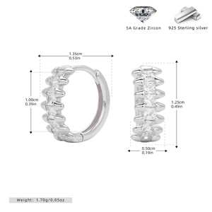 Detailed size specifications for S925 sterling silver hoop earrings with 5A grade zircon