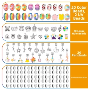 Detail view of 152pcs DIY jewelry kit including colorful beads and alloy charms for girls