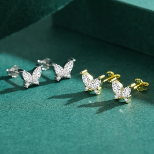 Boucles d'oreilles papillon en argent 925 avec zircone marquise en finitions or et argent