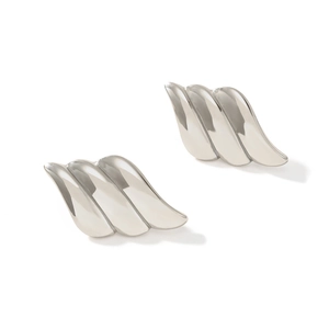 French vintage angel wing earrings in polished silver stainless steel on white background