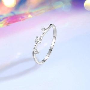 Minimalist S925 sterling silver ring featuring three round white zircons in a slim band