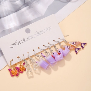 Lot de 5 paires de boucles d'oreilles avec papillon, ours, thé au lait, canard et sirène