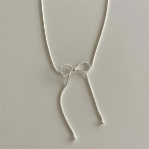 Minimalist 925 Sterling Silver Bowknot Necklace Elegant Snake Chain Choker Jewelry For Women Girls Simple Versatile Style