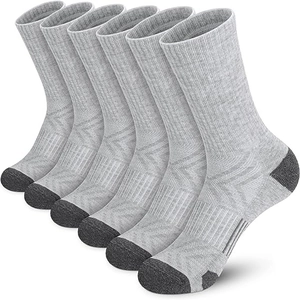 Set of 6 pairs light grey crew athletic socks with dark grey reinforced toe and heel