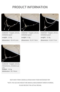 Detailed spec sheet showing butterfly Y2K necklaces with zircon and pearl materials