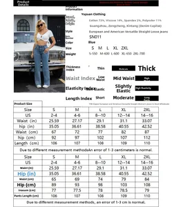 Detaillierte Größentabelle für High-Waist-Stretch-Jeans mit US- und metrischen Maßen