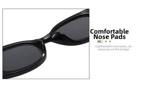 Detail view of lightweight integrated nose pads on black oval frame sunglasses