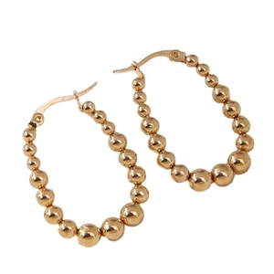 Classic gold beaded hoop earrings for women featuring graduated stainless steel spheres