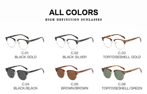 Grid view of TR90 polarized sunglasses in six colors with semi-rimless frames