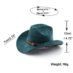 Spécifications de taille du chapeau de cowboy vert en feutre avec ceinture en cuir