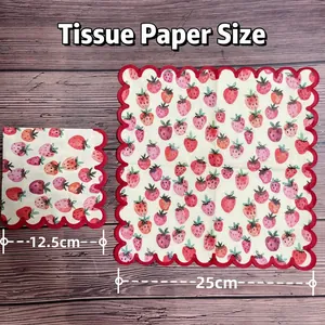 Cocktail napkins with strawberry print and scalloped edges for party decoration
