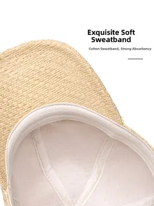 Detailed close-up of straw hat interior with a soft white cotton sweatband for comfort