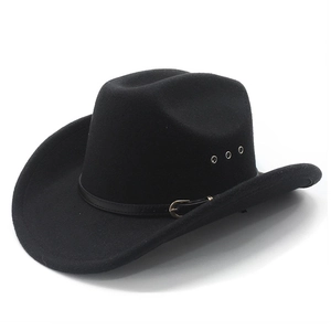 Classic black wool felt western cowboy hat with leather band and metal ventilation eyelets