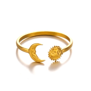 Adjustable gold stainless steel ring featuring celestial sun and moon designs