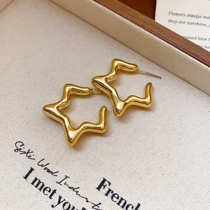 Détail des boucles d'oreilles étoiles dorées polies sur fond artistique avec carte vintage