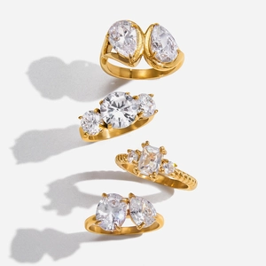 18K Gold Plated Stainless Steel Ring With White Zirconia Waterproof Hypoallergenic Minimalist Toi Et Moi Jewelry For Women