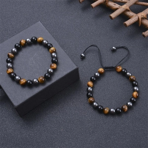 Natürliche Tigerauge Achat Perlen Armbänder Handgefertigte Türkis Malachit Obsidian Verstellbare Heilstein Schmuck Für Paare Damen Herren