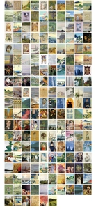 Detail view of 366 sheets vintage art stickers featuring classic painting thumbnails