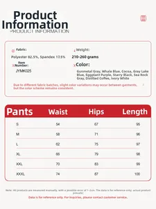Detailed size chart for high waist yoga flare pants with fabric specs and measurements