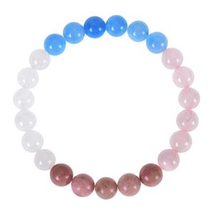 Natural mahogany stone and aquamarine beaded fertility bracelet for women on white background