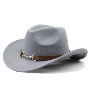 Classic grey wool western cowboy hat with brown leather band and gold horsebit buckle