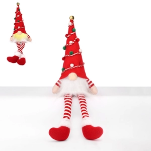 Christmas gnome doll with sequin hat, white beard and long striped legs for holiday decor