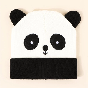 Kids Knitted Beanie Hat Warm Acrylic Soft Cartoon Panda Design With 3D Ears Winter Autumn Casual For Boys Girls